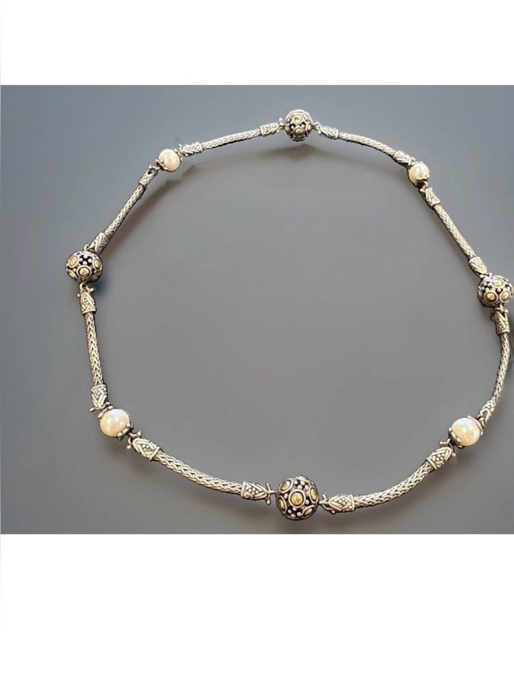 John Hardy Sterling 925 , 18k, Jaisalmer ball & Pearl Chain Necklace